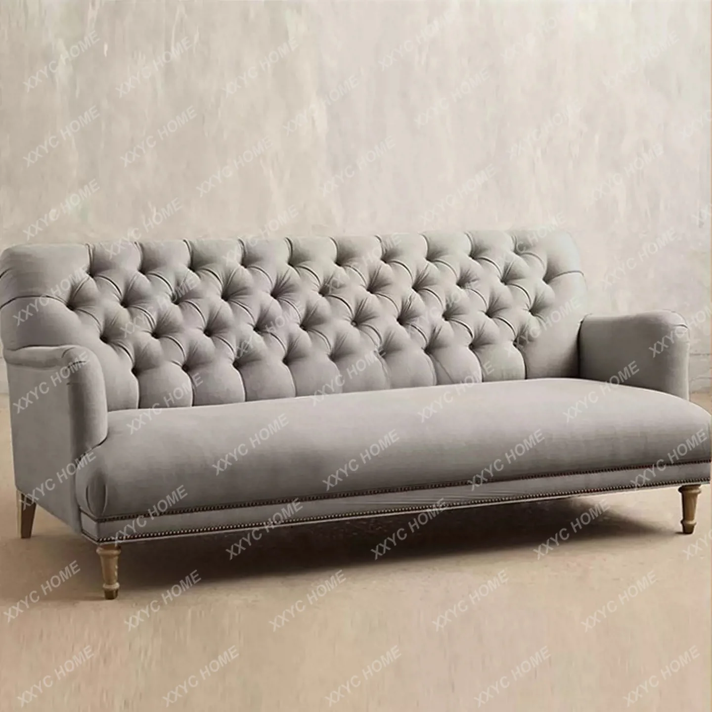 Sofa Country Fabric Soft Bag Living Room Small Apartment Three-person Antique Solid Wood Leisure Sofa Chair