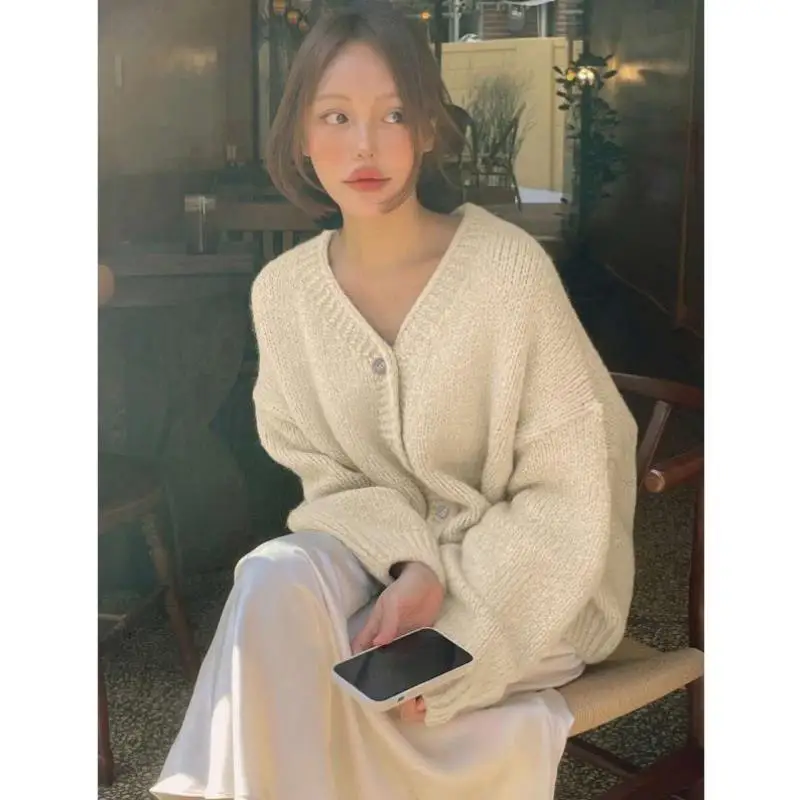 Loose Knitted V-Ne Open Cardigan Autumn Wear Cross-Border New Sle Knwear Ci Walk Suitable for Middle-Aged And ly W...