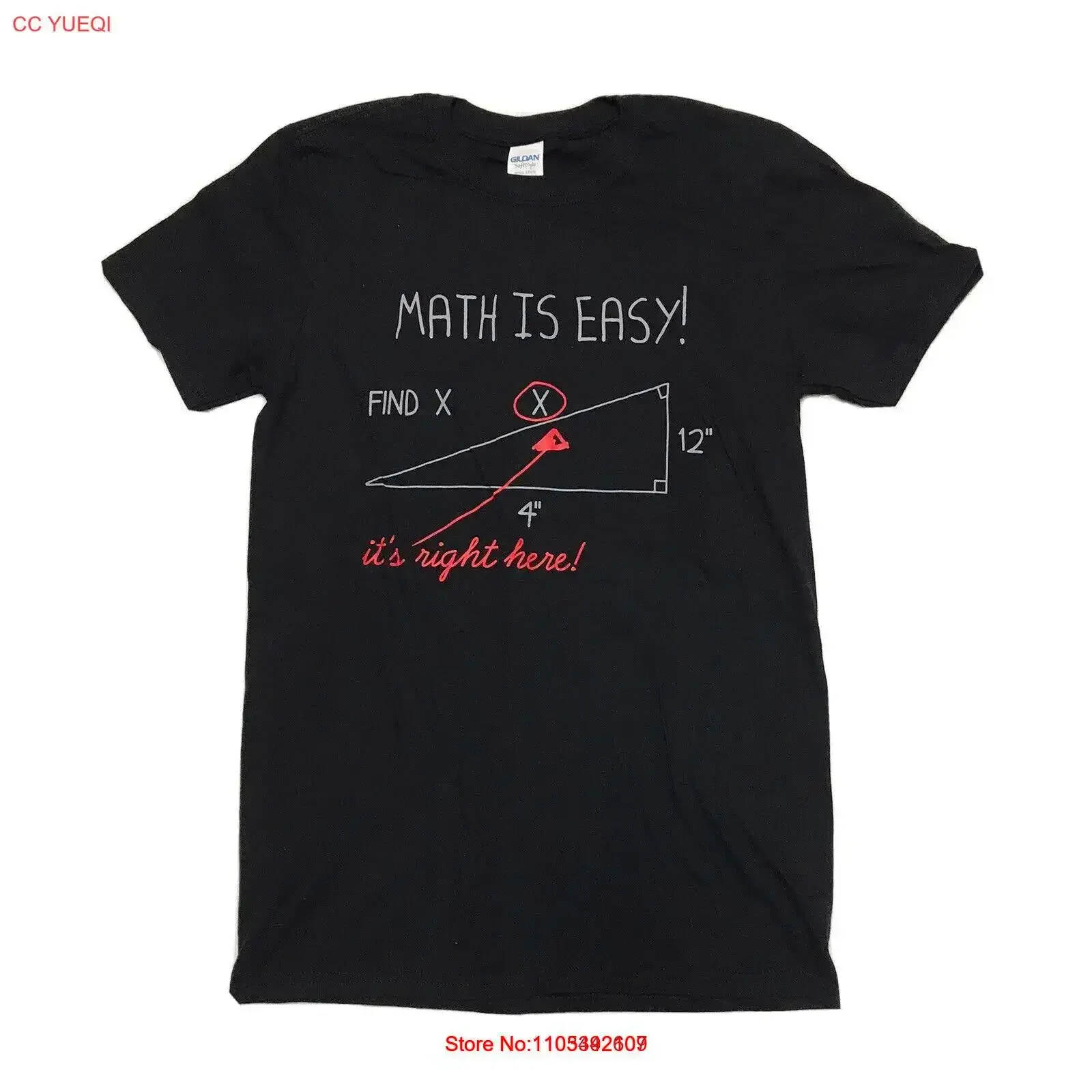 Math is Easy Find X It's Right Here Black Cotton T Shirt Mens Small vintage Washed Slightly Unisex Stretched