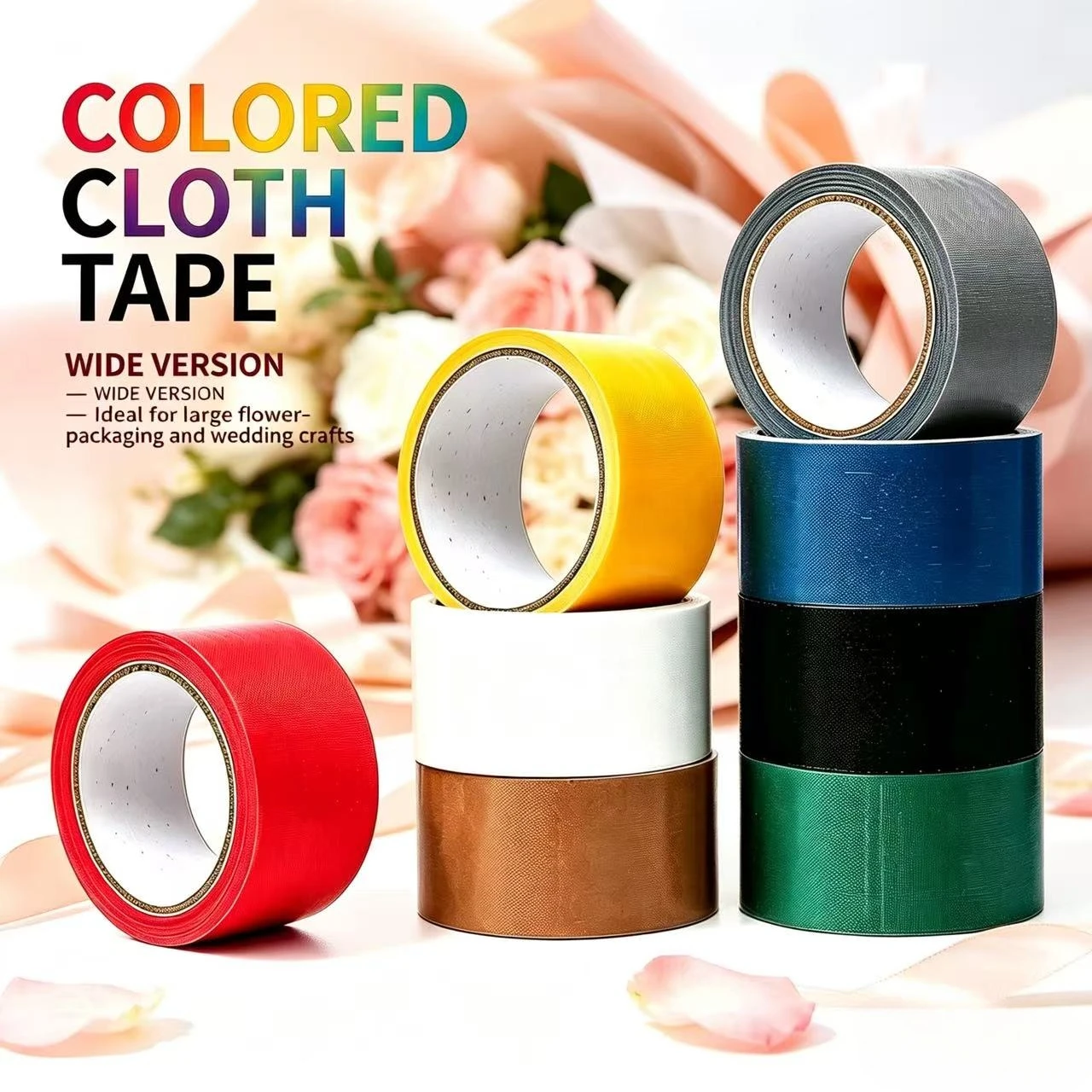 Single Sided Cloth Tape, Extra Wide Design，Waterproof ，Heavy Duty , Hand Tearable ，Strong Adhesive for Large Flower Packaging