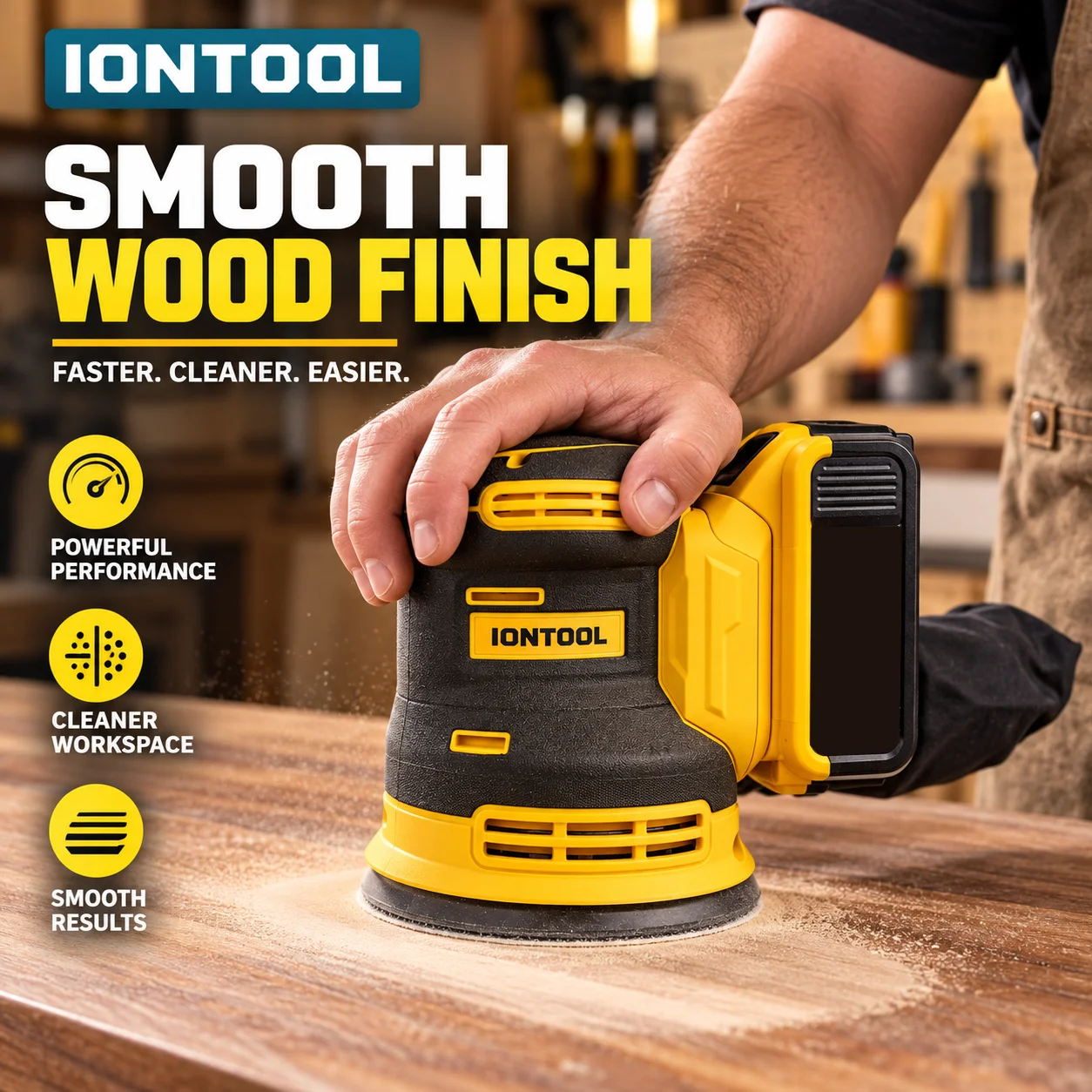 IONTOOL Portable Yellow Cordless Sander 180mm For Table Edge Sanding and Chair Leg Shaping and Bookshelf Surface Polishing
