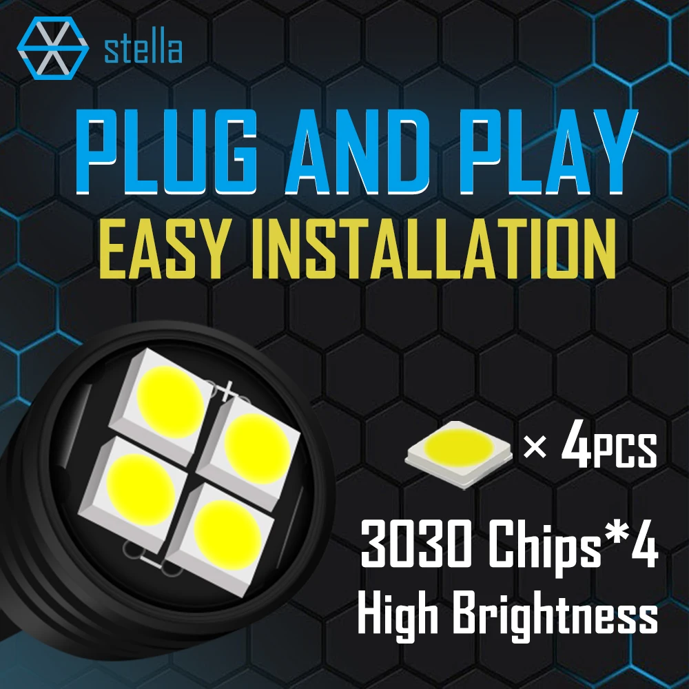 Stella 10pcs T10 LED Bulb W5W Auto Signal Lamp 4*3030 Chips White/Ice Blue Canbus Light for 12V/24V Car Interior Light Dome Lamp