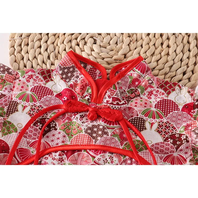 فستان صيني تشيباو فساتين صيفية حمراء للفتيات ملابس غير رسمية للأطفال زي شيونغسام ملابس فتاة عصرية للأطفال