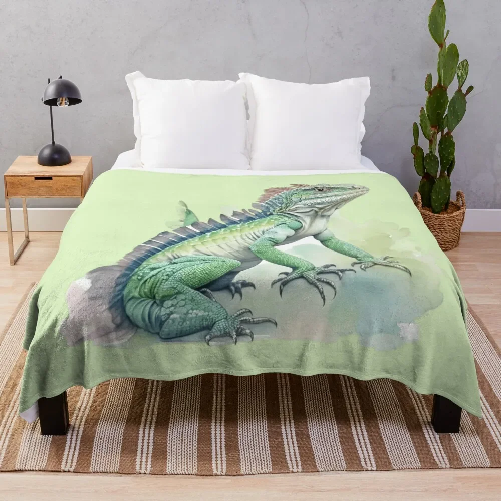 watercolor style, animal sticker Animals Series - cute iguana - pleasant iguana - animal wearing clothes Throw Blanket