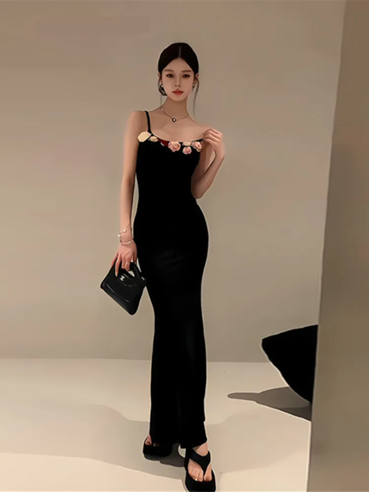 

Summer New Sle Women's Dr Heavy Industry 3D Flower Strapl Slimming Long Gown Sweet And Spicy Sle Princ Cut