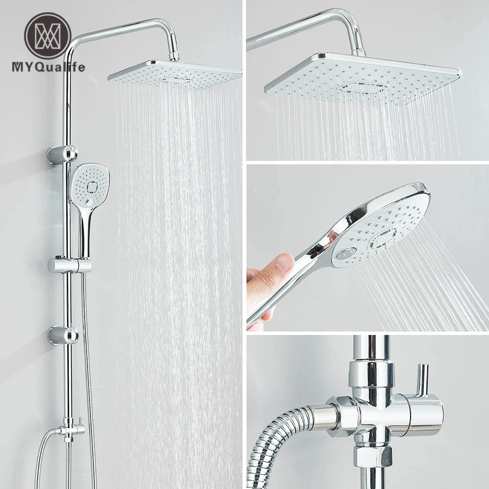 Système de douche de pluie avec douche à main, robinet de salle de bains, connecteur d'eau mélangée mural, ensemble de douche