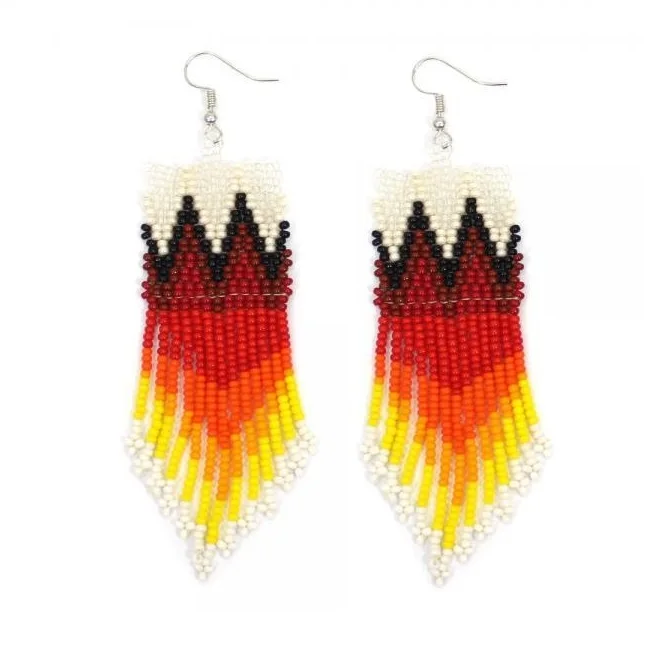 Rice bead earrings Rainbow Geometry Bohemia Creativity Pattern Gradient color Hand weaving Alloy Female Fashion Beaded earrings
