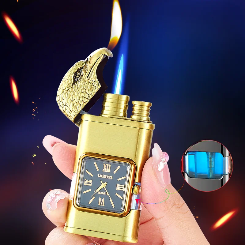 2024 New Metal Direct Fire Dual Fire Switching True Quartz Dial Visible Window Inflatable Windproof Lighter Smoking Accessories