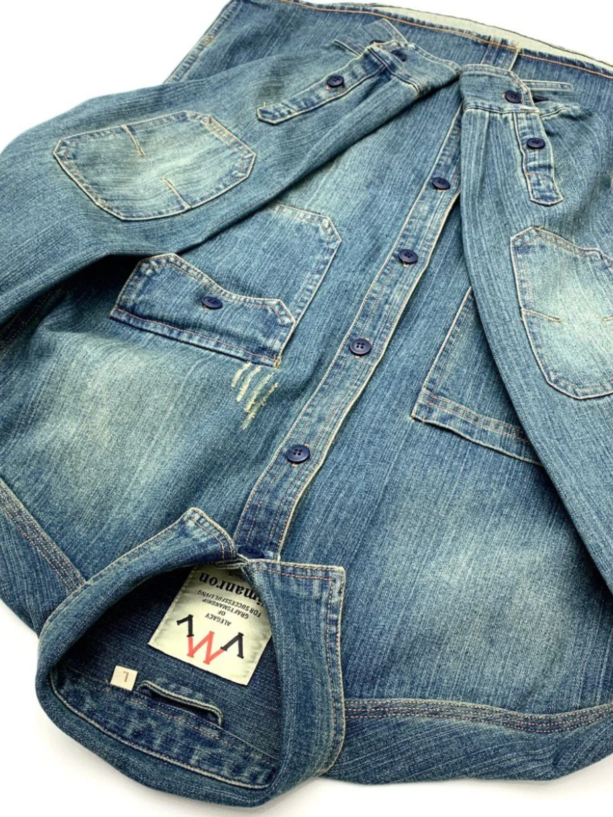 Heavyweight Washed Denim Shirt Men's Ameika Style Spring Autumn Loose Fit Large Size Casual Vintage Japanese Style Jacket