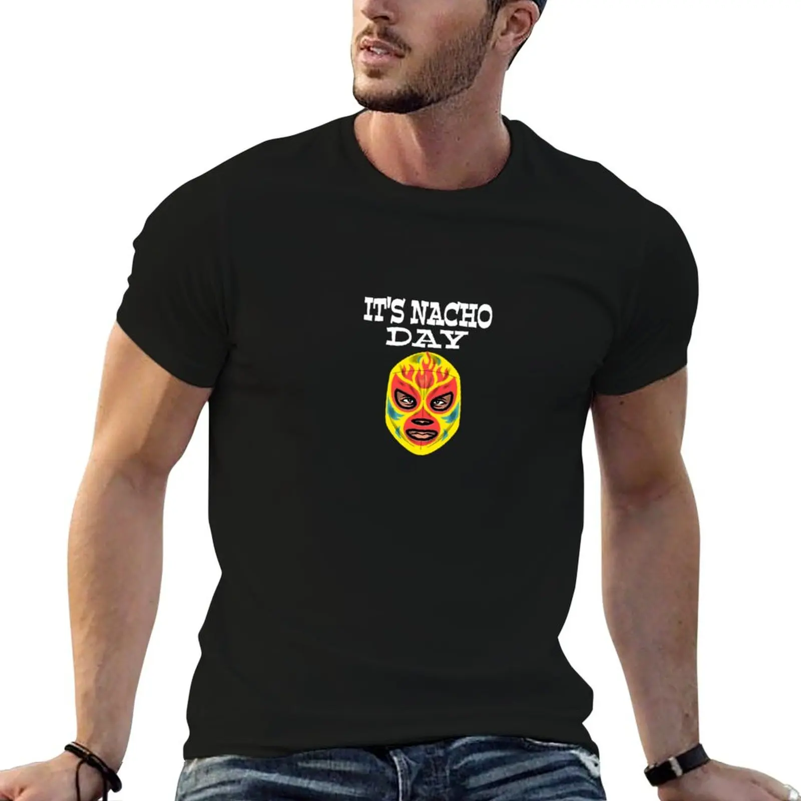 Pegatina de Lucha Libre Mexicana: ¡Es el Día del Nacho! Camiseta de luchador mexicano de Lucha Libre, camiseta de algodón para hombre
