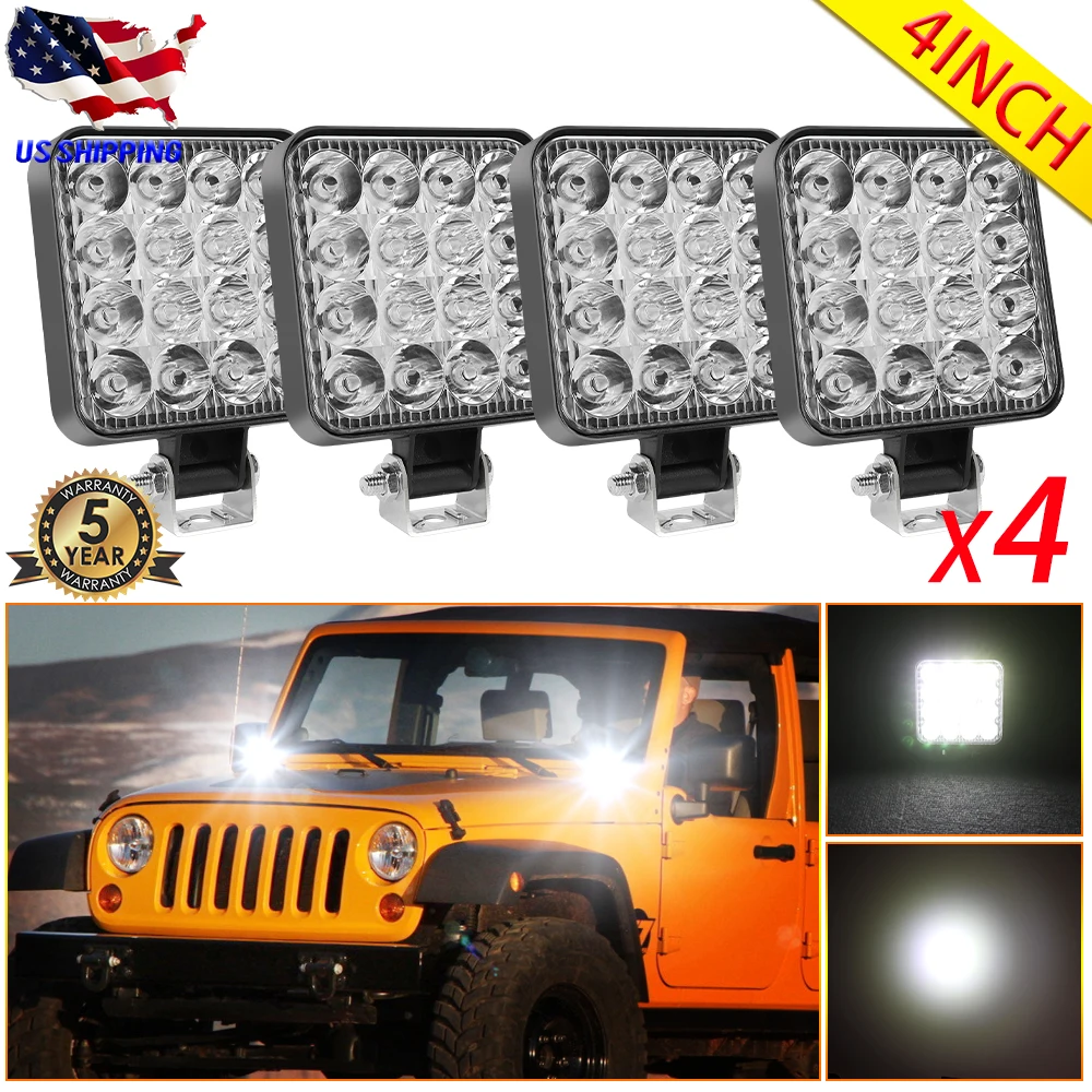 Braveway Led Werklamp 48W 6000k Wit Super Heldere Spotlight voor Offroad Truck Techniek voertuig Motorfiets 12V 24V IP68