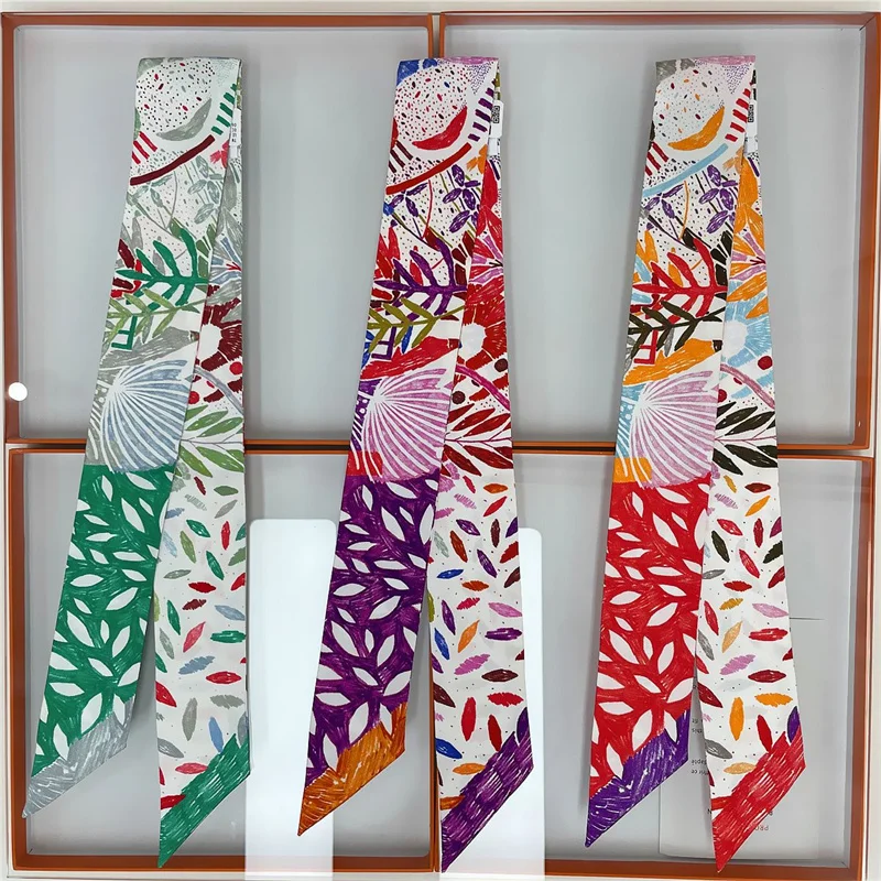 100% Silk High Quality Luxury Brand Scarf Women Headband Hair Band Foulard Tie Ribbon Neckerchief Skinny Scarves Accessories