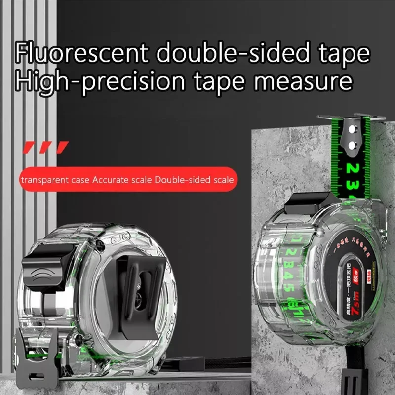 Fluorescent Tape Measure Double-sided Scale Ruler Household High-precision Wear-resistant Thickened Hardened Ruler Steel Ruler