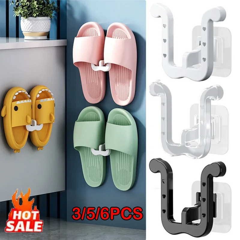 New U-shaped Slipper Rack Home Living Room Wall-mounted Punching-free Drain Rack Plastic Waterproof Bathroom Storage Sandal Rack