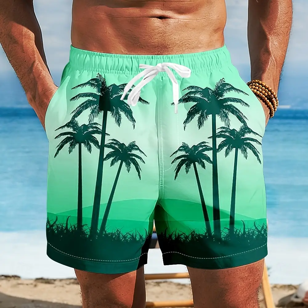 

Men's Casual Stylish Exotic Lush Tropical Palm Print Shorts Casual Fashion For Summer Vacations And Beach Getaways