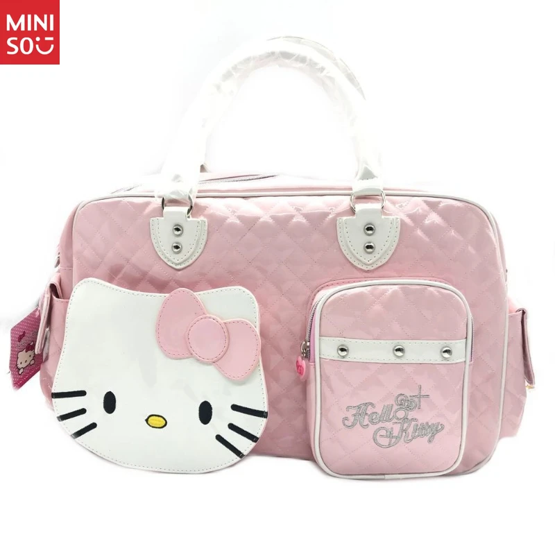 Miniso Kids' PU Tote Bag, Cute Shiny Travel Duffle for Girls, Lightweight Overnight Weekender Carryall