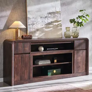 70 Curved TV Stand with Storage and Soundbar for Living Room Entertainment