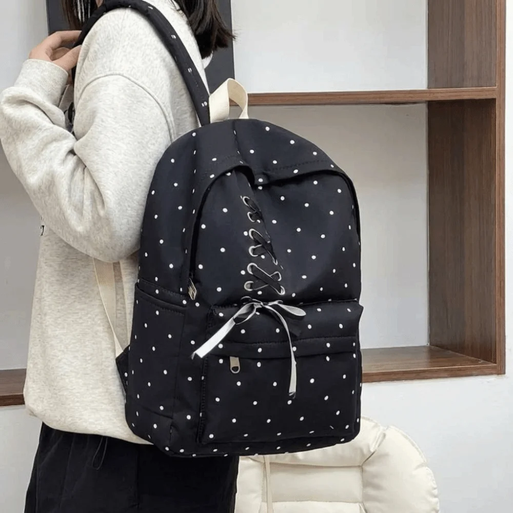 Laptop Bag Bow Dot Backpack Daypack Large Capacity Students School Bag Durable Fixed Webbing Nylon Backpack for Gift