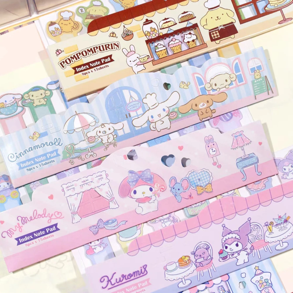 

120Pcs Kawayii Hello Kitty Kuromi Memo Sticky Notes Cartoon Sanrio Pompompurin Student Stationery Bookmarks Girls Birthday Gifts