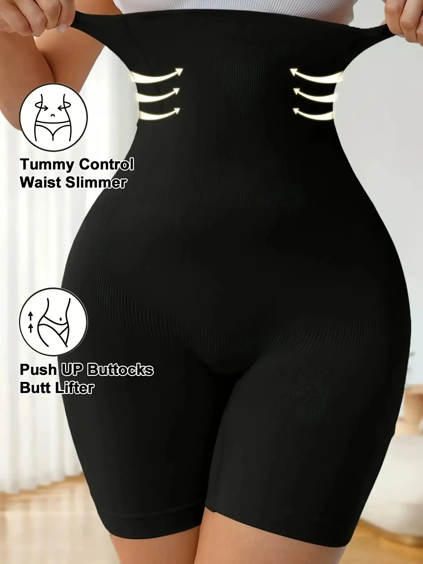 1PC Women High Waist Shapewear Shorts, Tummy Control Butt Lifting & Enhancing, Breathable Mesh, Seamless No Padding Solid Casual