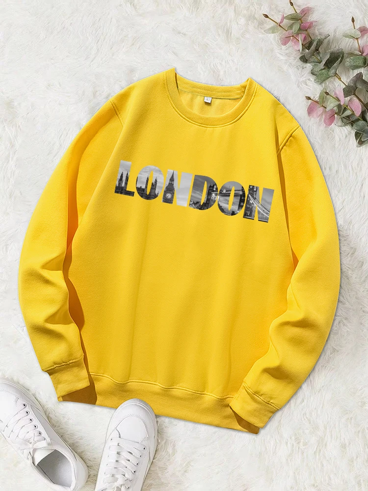 London Scenery Print Women Hoody Autumn Fleece Comfortable Sweatshirt Street Casual Hoodie Warm Loose O-Neck Basic Sportswear