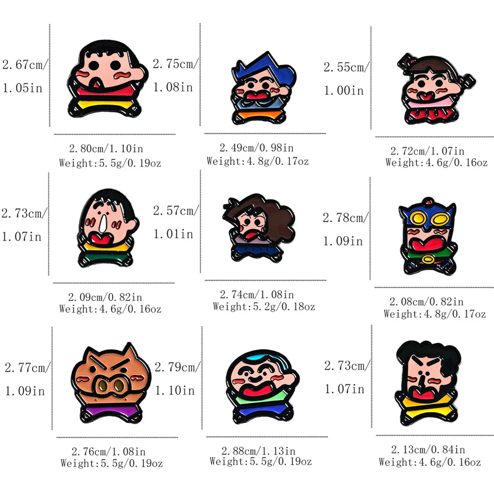 9Pcs Crayon Shin-chan Enamel Pins Set, Cute Anime Shinchan & Friends Brooches for Backpack Fans Decorative Gifts