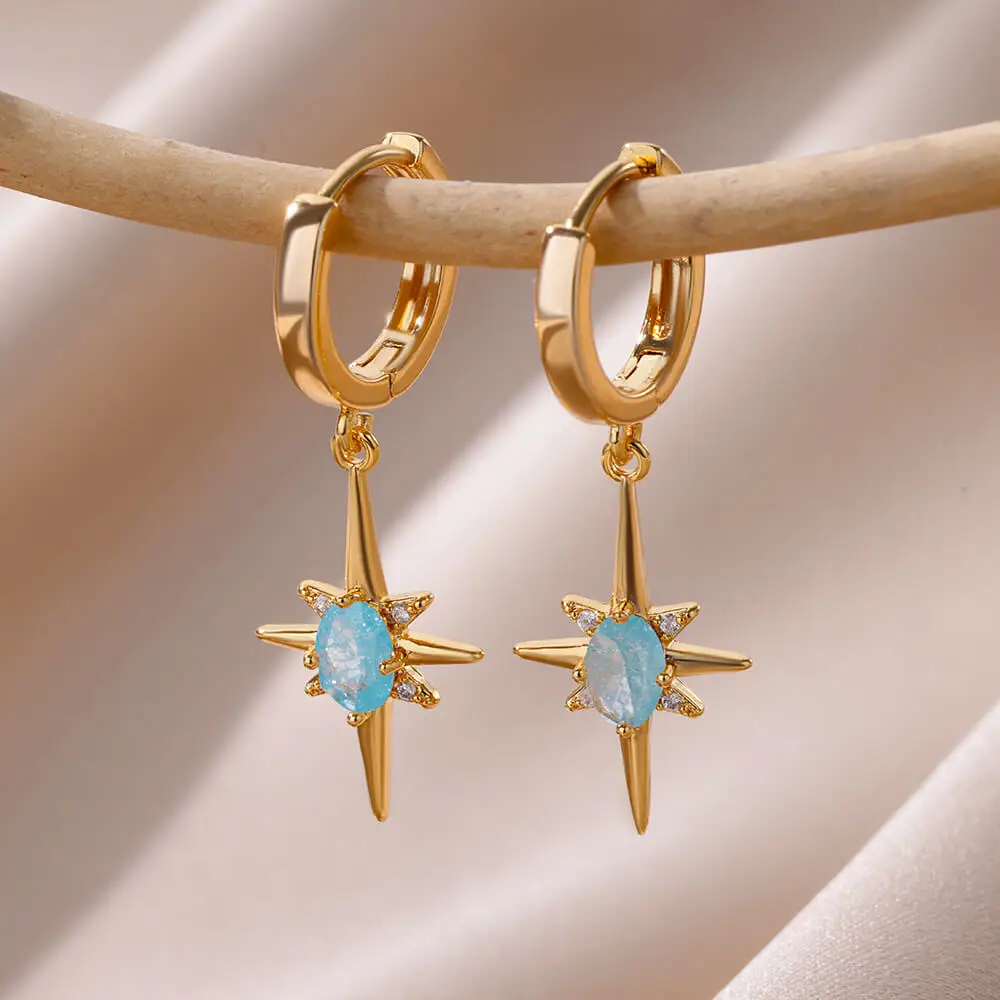 Zircon Point Star Crystal Earrings for Women 18K Gold Plated Stainless Steel Star Earring Christmas Party Hypoallergenic Jewelry
