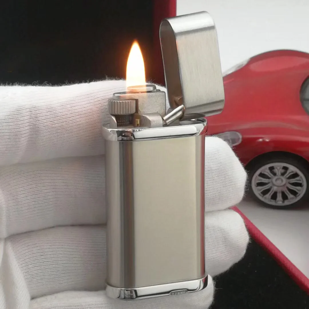 Silver Brushed Style Inflatable Cigar Lighter Kitchen Barbecue Windproof Cigarette Lighter for Men's Gift Cigarette Accessories