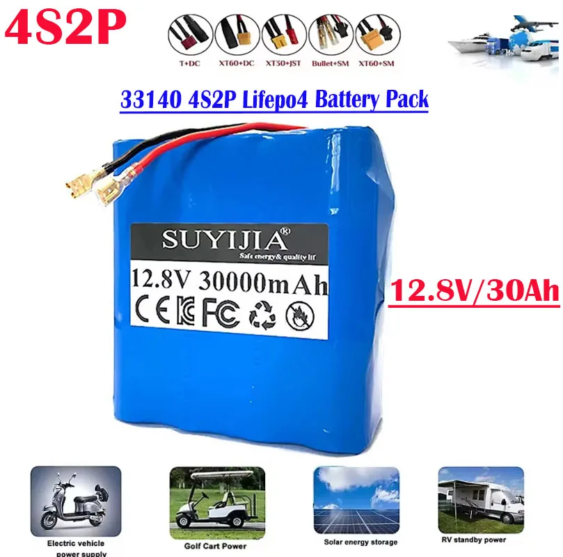 

New4S2P 30Ah 12.8 V 33140 Lifepo4 Large Capacity Battery Pack 30A Same Port BMS Suitable for Electric Boats UPS Power Tool Drone