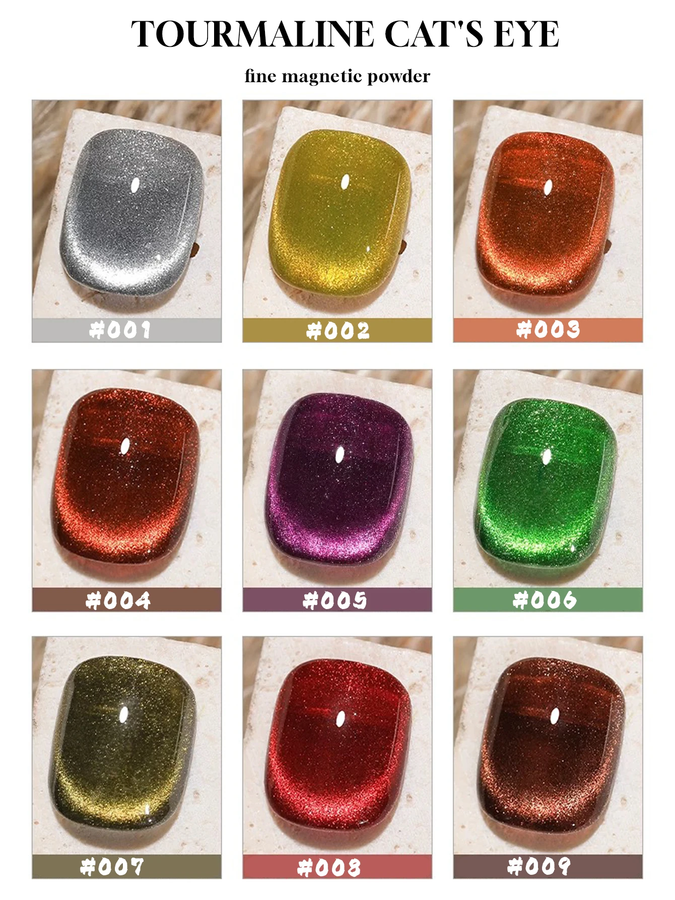 01-18PCS 2025 New Nail Art Fashion Phototherapy Colorful Gem Red, Blue, Green, Purple Cat Eye Magnetic Powder Transparent Nail