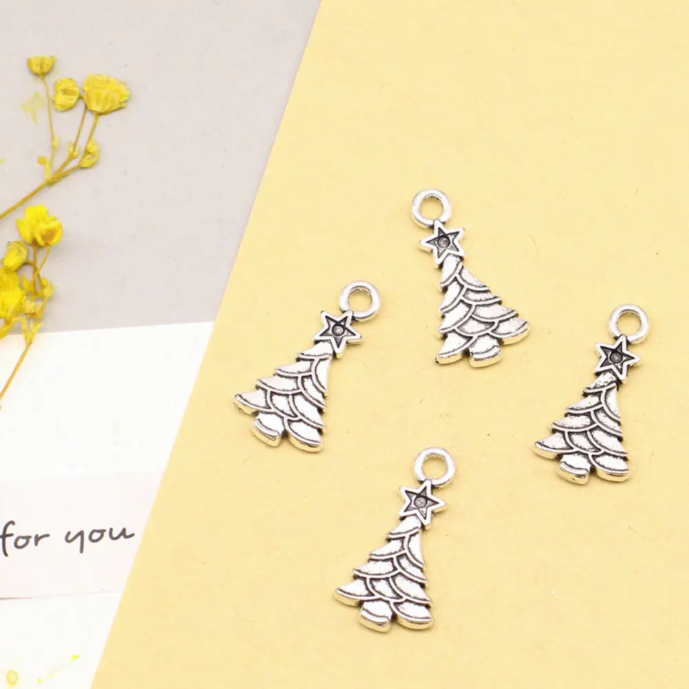 Jewlery Trendy Girls Craft Charms Christmas Tree Antique Silver Color Vintage Pendant 11x20mm 10pcs