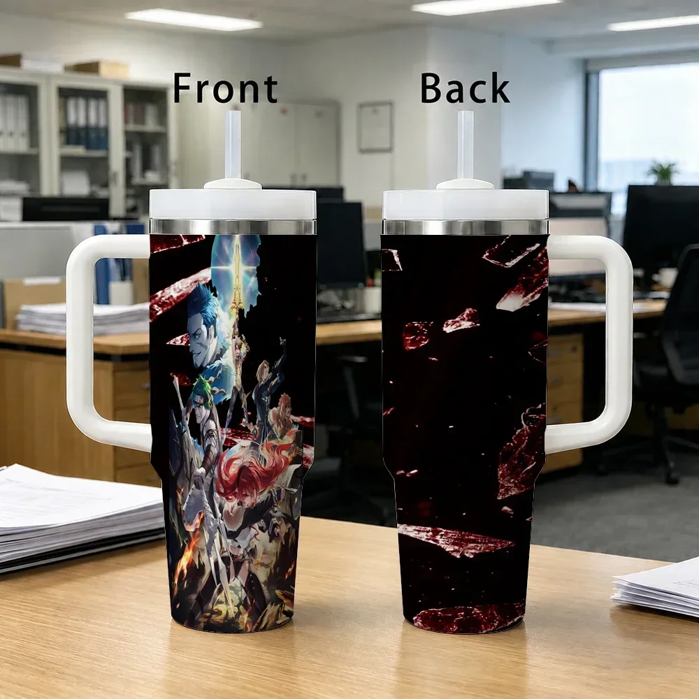 Anmie M-MushokuS T-TenseiS Vacuum Flasks 40oz Stainless Steel Insulated Tumbler with Handle Straworders for other colors will be shipped randomly in black or white