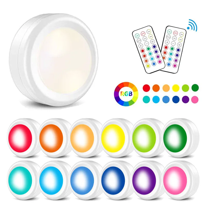 LED Puck light Remote Control 16 Color Changeable Dimmable Wireless Touch Sensor Battery Operated Kitchen Hallway Ambient light