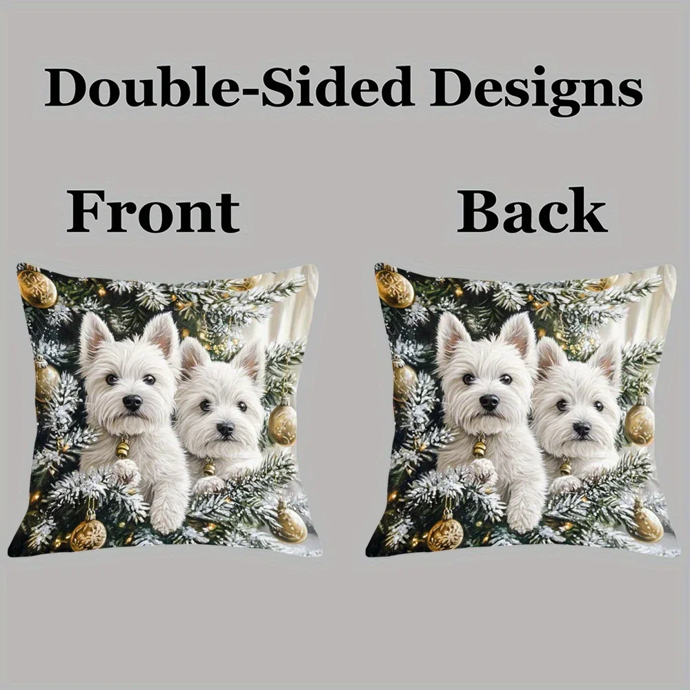 Westie Heather Christmas Tree Double Sided Throw Pillow Cover Zippered Cushion Case Living Room Bedroom Decor