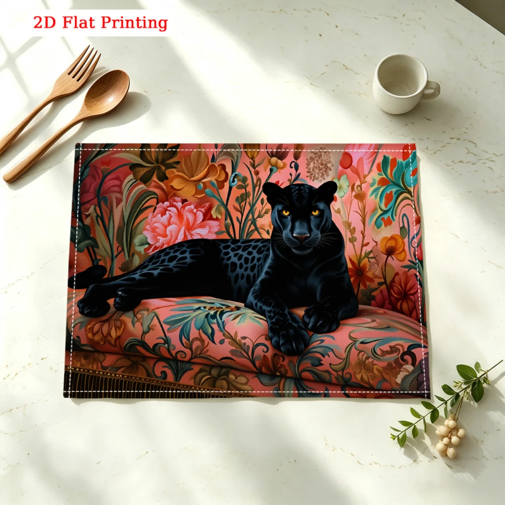 Black Panther Floral Kitchen Placemat Black Panther Floral Linen Pad Dish Coffee Cup Table Mat 1PC 30x40cm