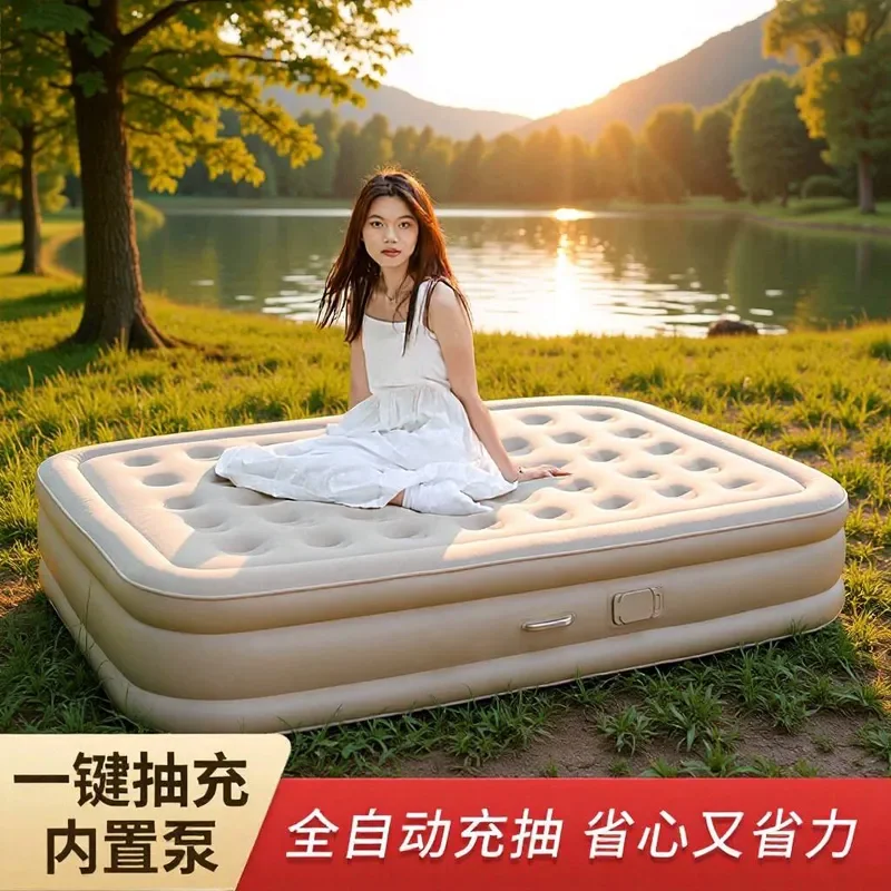 Automatic Inflatable Camping Mattress Outdoor Moisture Proof Sleeping Pad with Built in Pump Flocking Air Bed for Tent Travel
