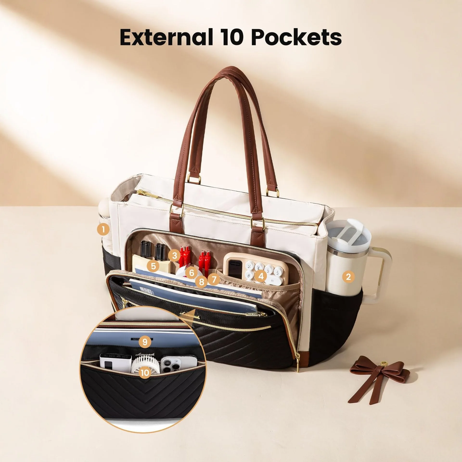 2026 New Women's Tote Bag With Large Cup Holder Waterproof Single Shoulder Bag With Bow Tie Lunch Insulated Handbag For Travel