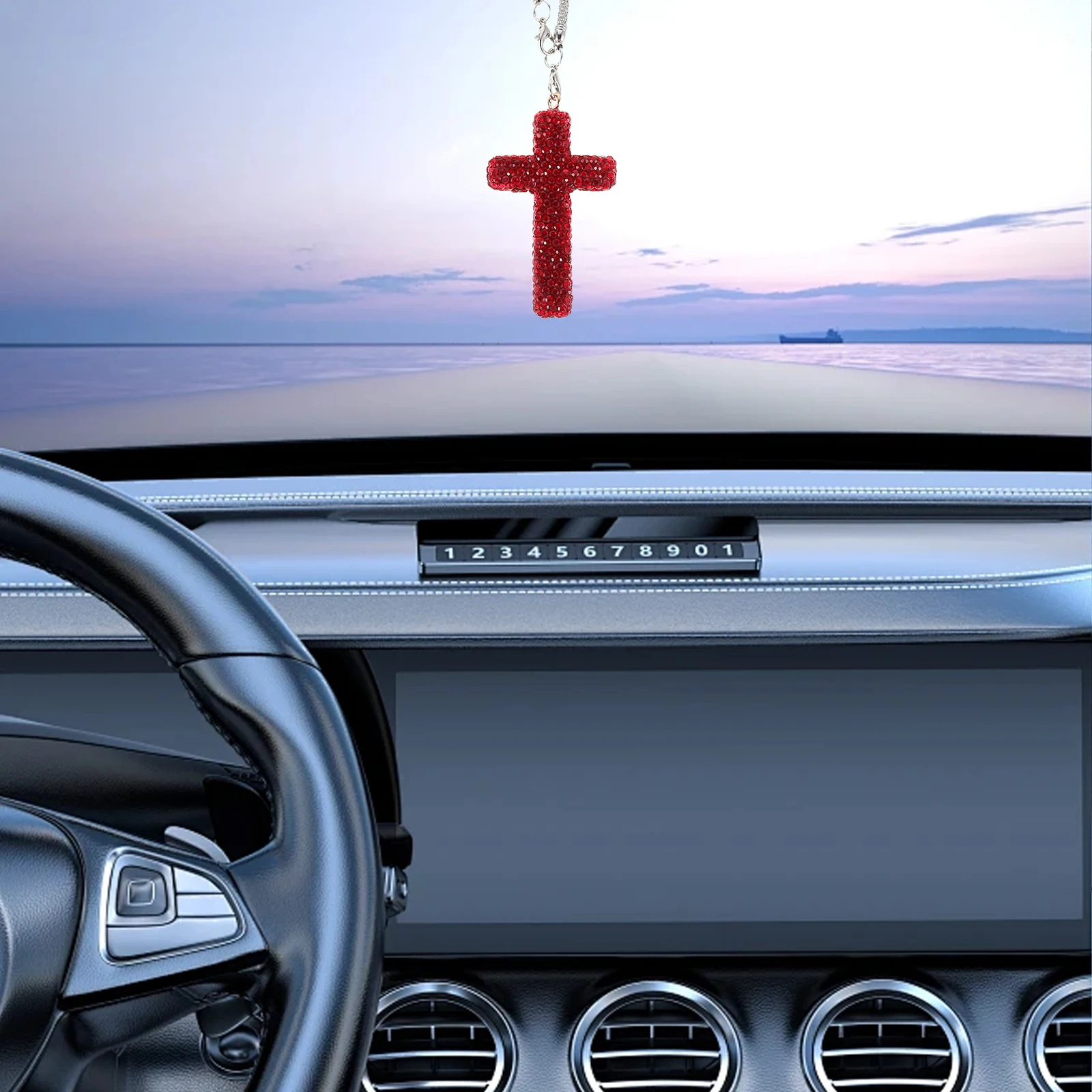 

Bling Rhinestone Cross Pendant For Car Interior Universal Fit Automotive Hanging Ornament Religious Crucifix Decoraccessory