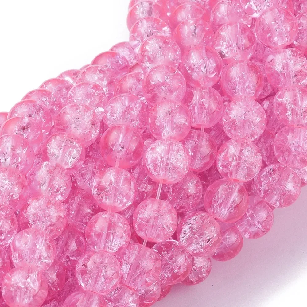 1Strand  8MM Hot Pink Round Crackle Glass Beads Strands for Jewelry Making 8mm Hole: 1.3~1.6mm 31.4 inch