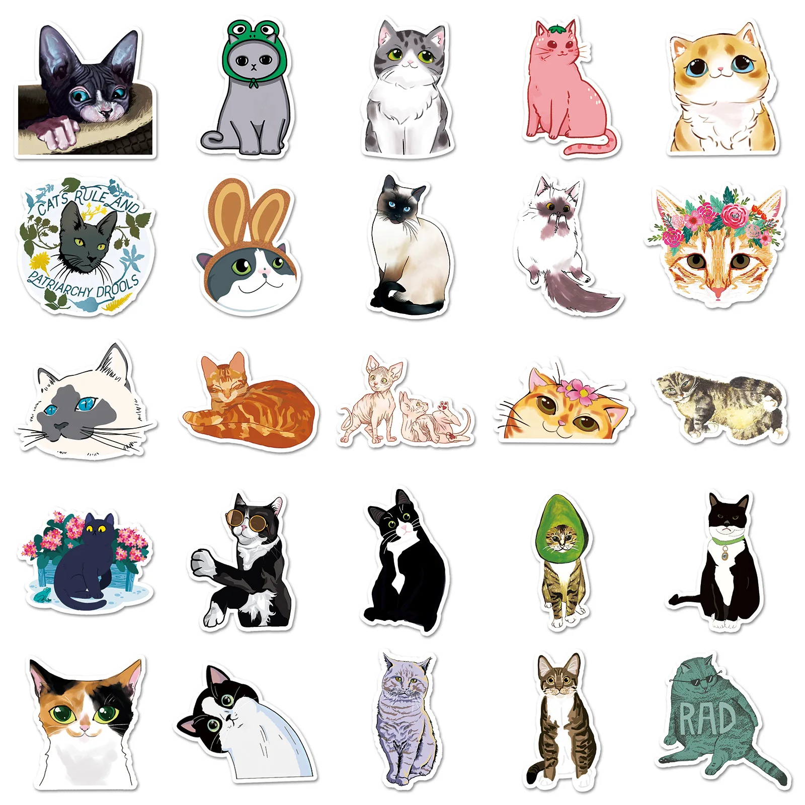 

50PCS Cute Kitten Cartoon MEME Animal material decorative Laptop Trunk Water Cup Skateboard Gift Waterproof Sticker Kids Toy