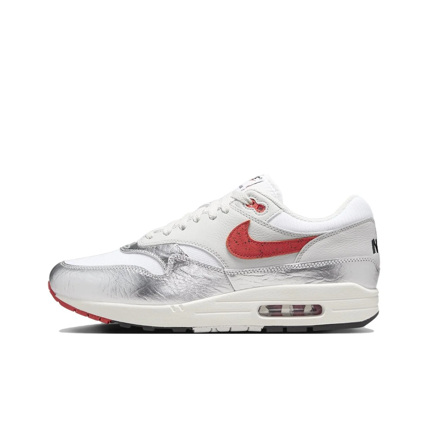 Nike Air Max 1 Casual Shoes Men's Low Top Silver/Red HF7746-100