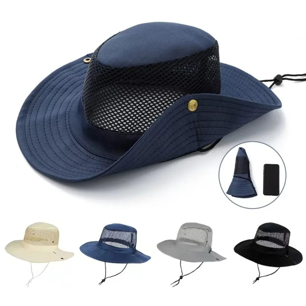 Gardening Large Brimmed Mesh Fishing Hat Foldable Waterproof Mountaineering Cap Quick-Drying Anti-UV Sun Hat Camping