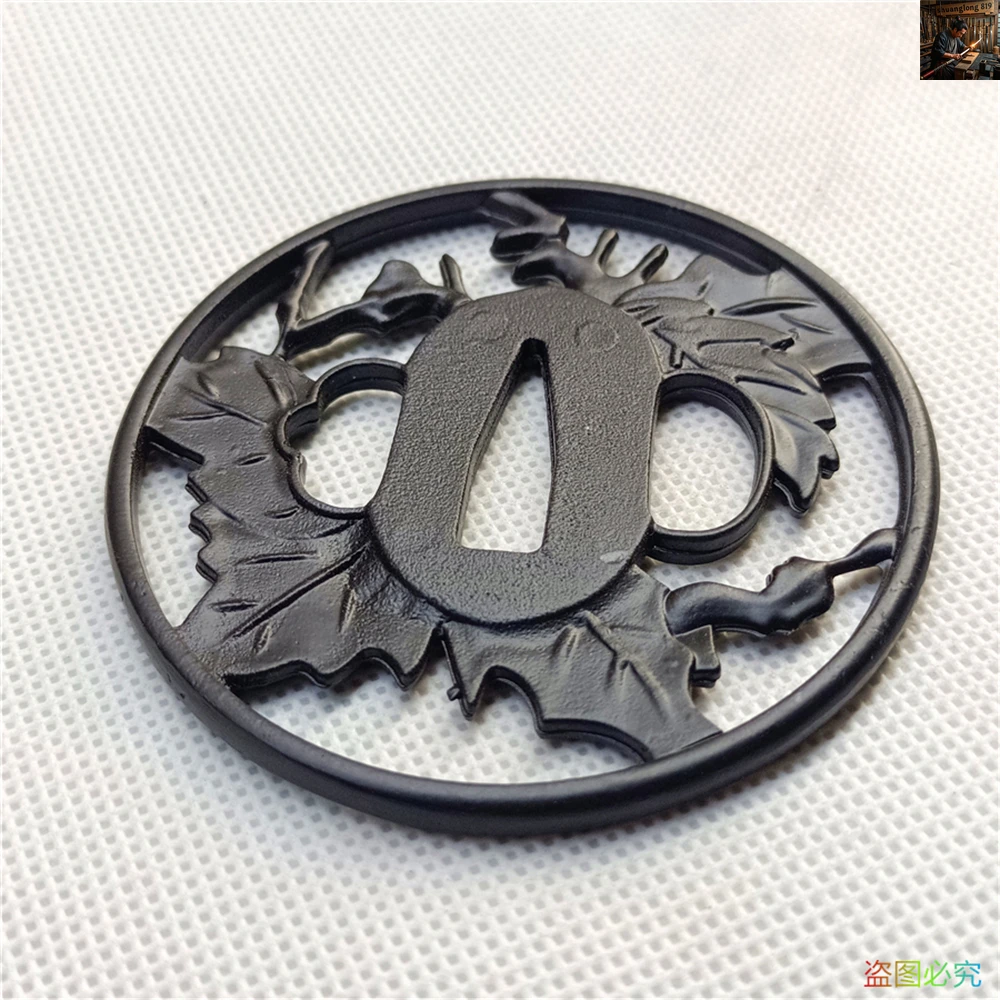 Wonderful Black Alloy Carved Leaf Tsuba Guard Fitting F Japanese Sword Samurai Katana Handguard Accessories