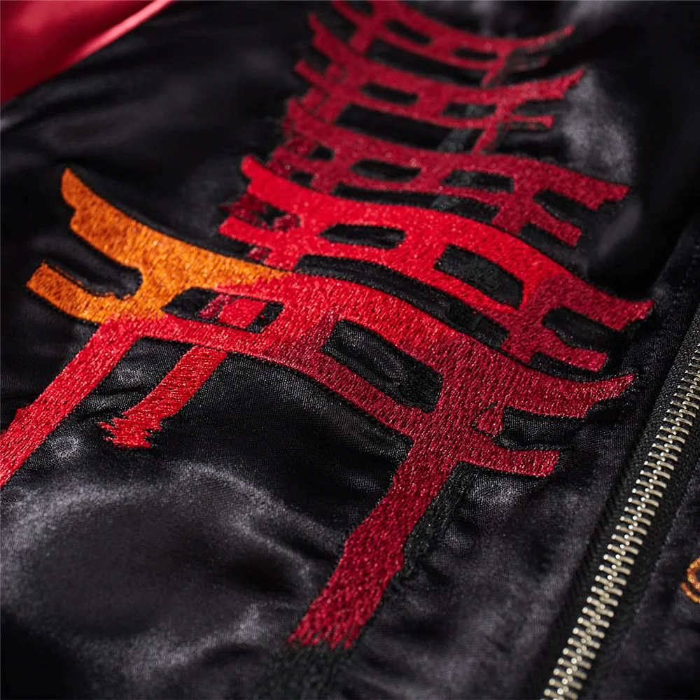 Geisha Fox Mask Embroidered Black and Red Patchwork Street Personality Heavy Trendy Loose Casual Mens Jacket Autumn New