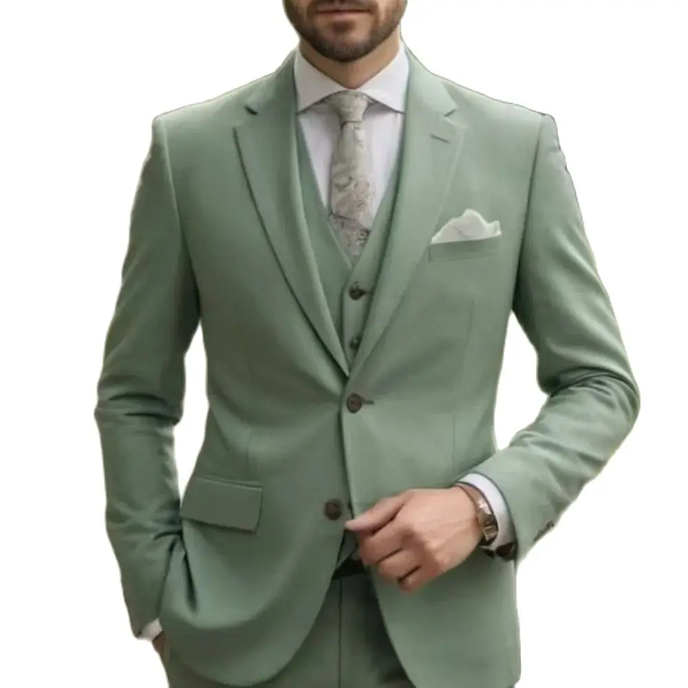 High Qualiy Mint Green Men Suits for Wedding 2024 Single Breasted Notch Lapel Custom Made Slim Fit 3 Piece Jacket Pants Vest