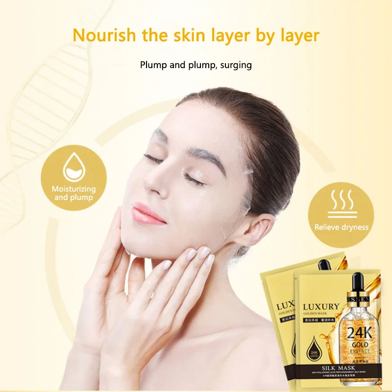 

24K Gold Hyaluronic Acid Hydrating Silk Face Mask skincare Moisturizing Firming Hydrating Facial Masks Sheet Mask