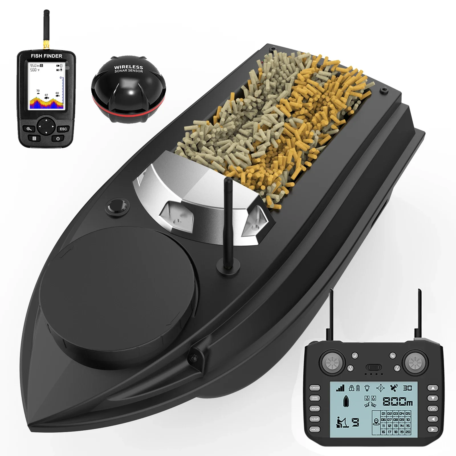 2026 New Model2024 Flytec V030 800M Distance Remote Control Gps Bait Boat With Sonar Fish Finder 180 Gps Positioning Points Carp