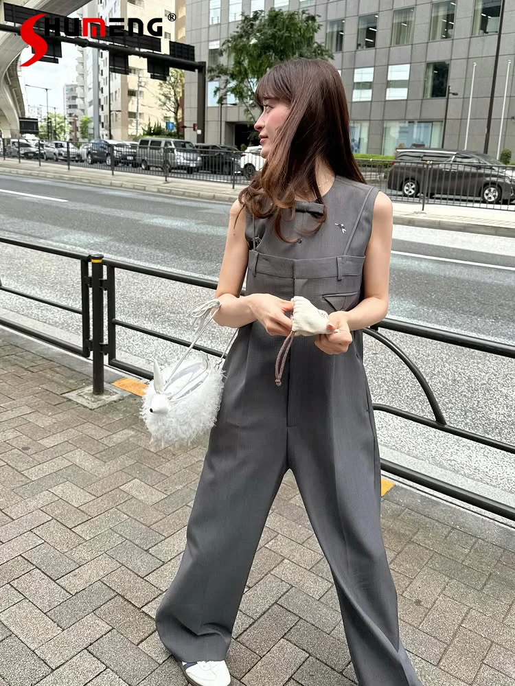 

Japanese Fashion Sweet Overalls Spring Autumn 2025 New Girls Solid Color Straight High Waist Jumpsuit Lady Daily Basic Trousers