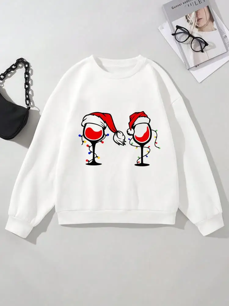 Pullovers For Women Christmas New Year Holiday Fashion Wine Love Trend Cute Print Lady Casual Clothing Graphic Sweatshirts