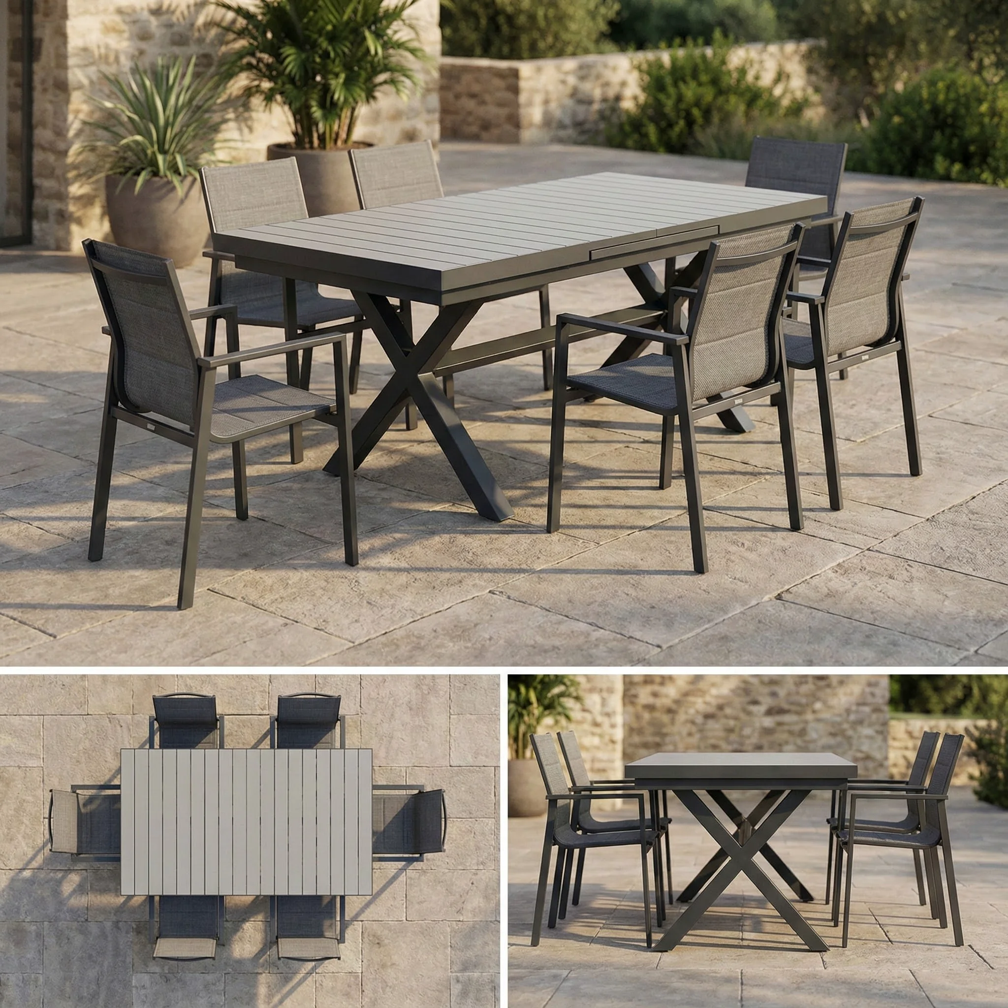 Modern Aluminum Alloy Extendable Outdoor Dining Table With Waterproof Design Stackable & Lightweight For Garden/Patio Use